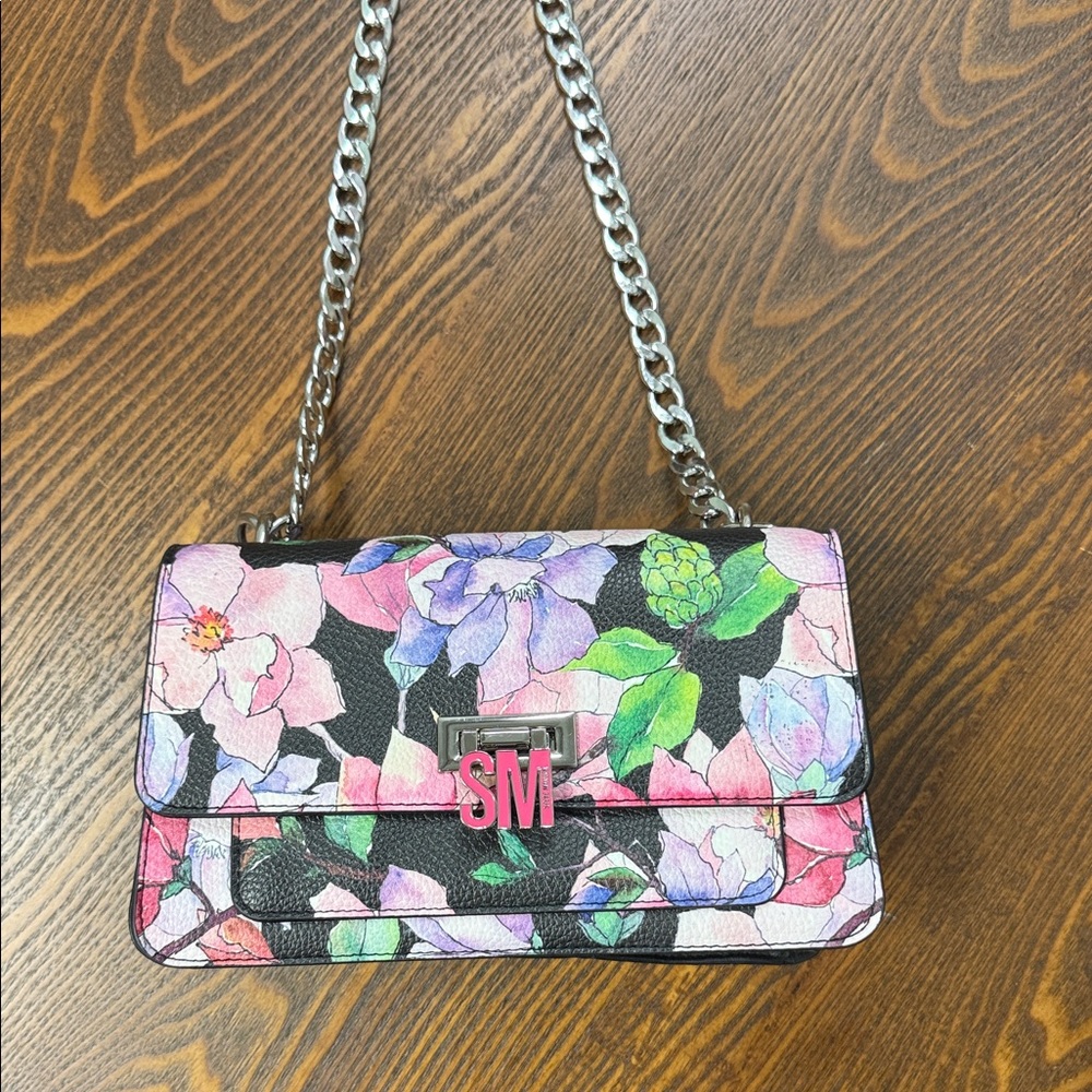 Steve Madden Black Floral Chain Shoulder Bag